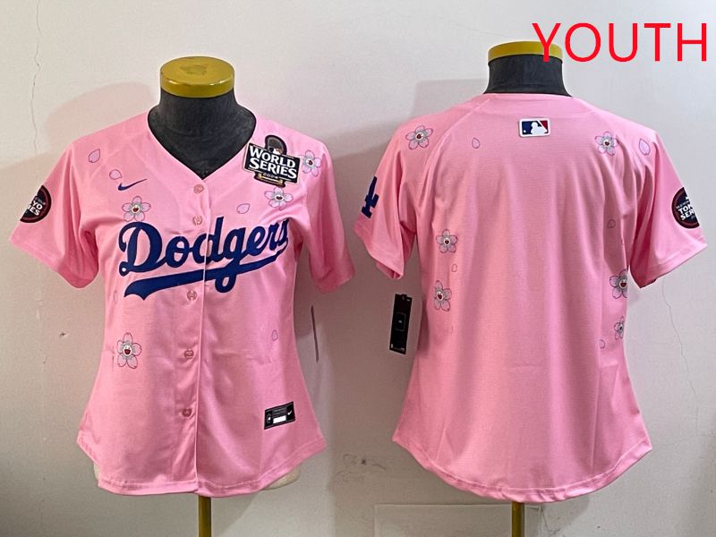 Youth Los Angeles Dodgers Blank Pink Sakura Edition 2025 Nike MLB Jersey style 3